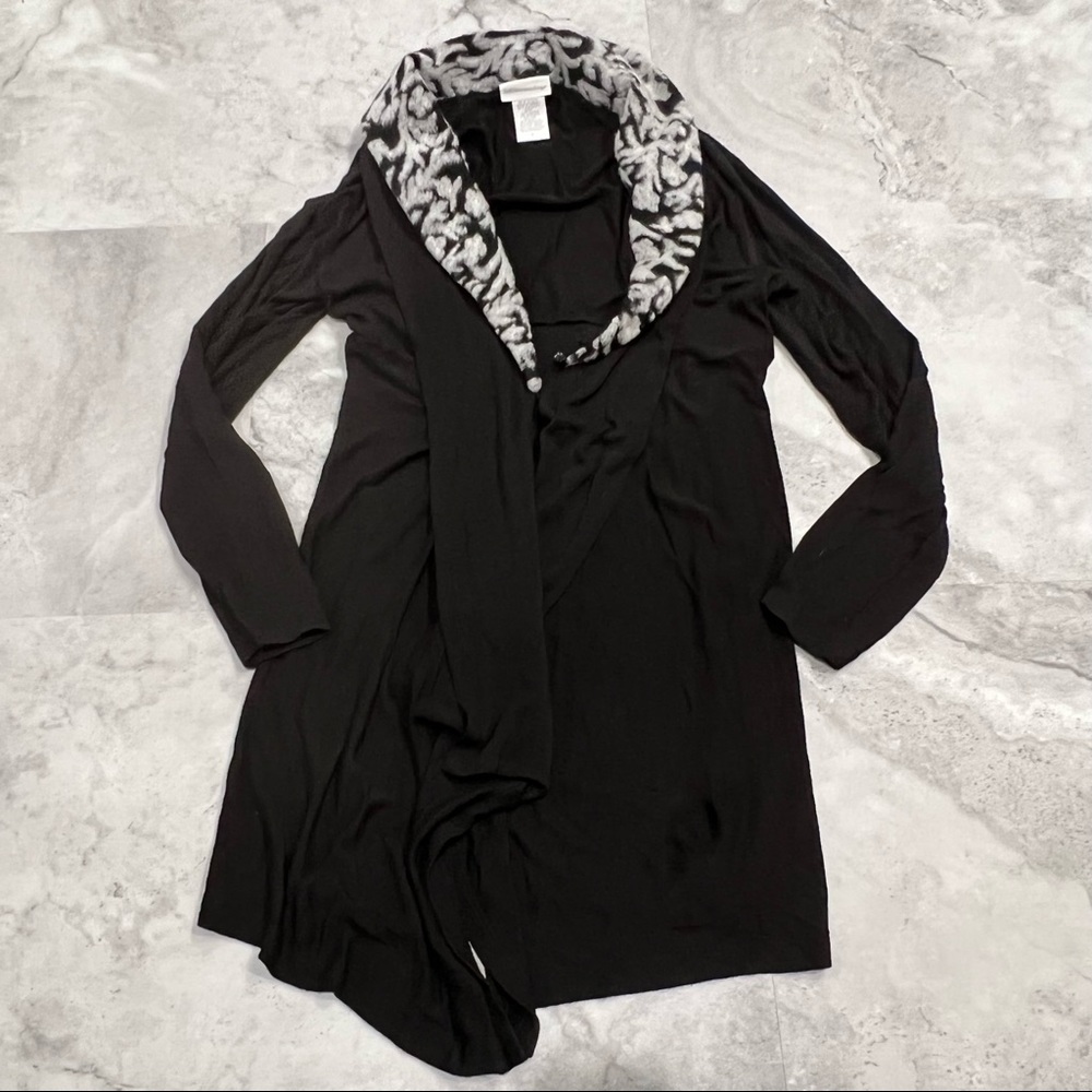 Soft Surroundings‎ Open Front Sweater Black Removable Collar Size Small S